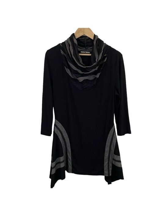 Paolo Tricot Tops - Paolo Tricot Lagenlook Tunic Top Dress Womens M Black Cowl Neck Artsy Slouchy